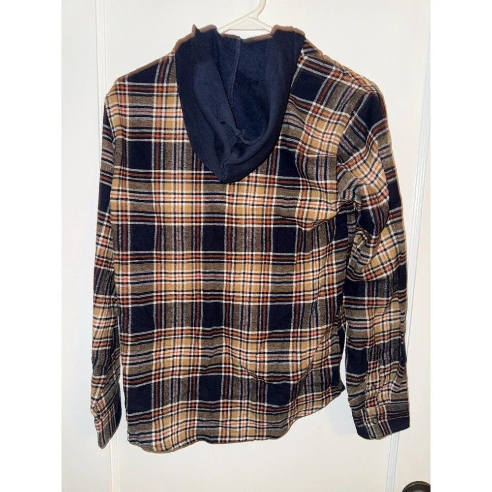 Old Navy Kids Boys Size XL (14-16) Plaid Long Sleeve Flannel Hooded Shirt